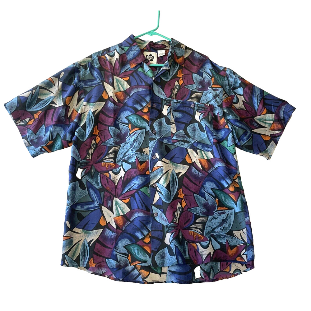 Hilo Hattie Mens Short Sleeve 100% Silk Hawaiian Shirt Size M Tropical Blue